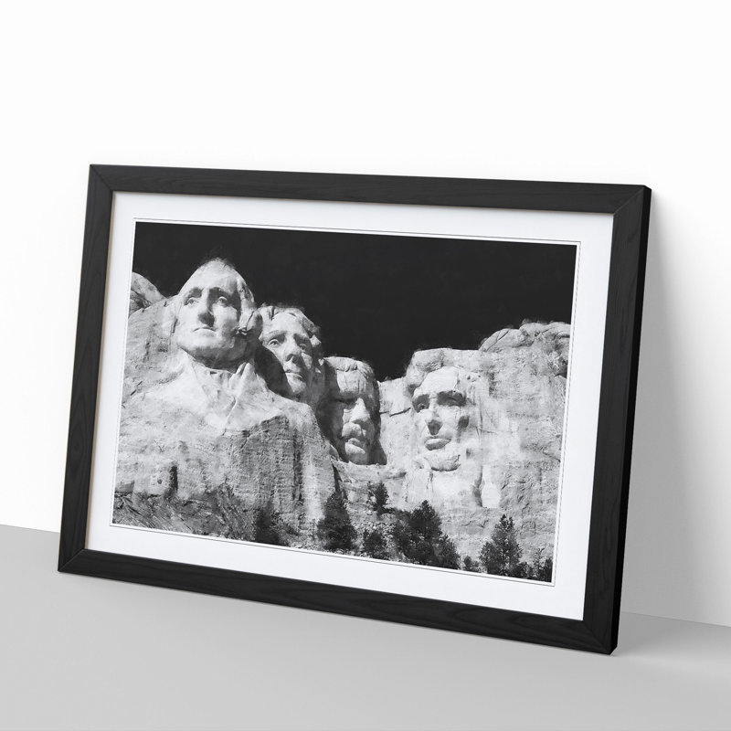 Mount Rushmore - Picture Frame Painting, 27cm H x 36cm W x 2cm D, Black Framed