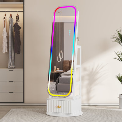 22.05" Wide Freestanding Jewelry Armoire With Mirror And Led Light