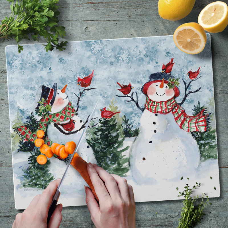 Festive Snowman Rectangular Tempered Glass Cutting Board