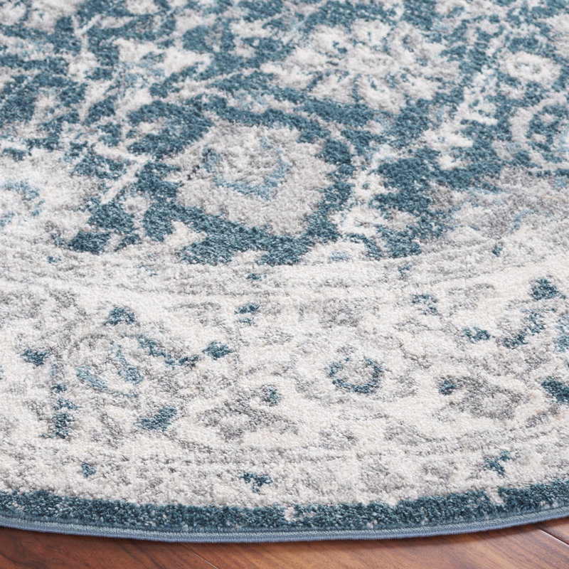 Lowrey Oriental Machine Woven Jute/Polypropylene/Latex Area Rug in Blue/Ivory, Round 6'7"