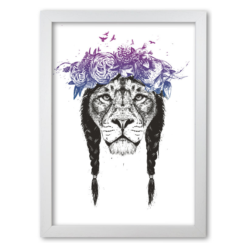King Of Lions by Mercedes Lopes Charro - Print, White Grain, 84 cm H x 59.4 cm W x 5 cm D