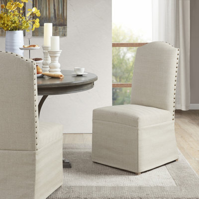 Anjila High-Back Dining Chairs with Skirt and Nailhead Trim
