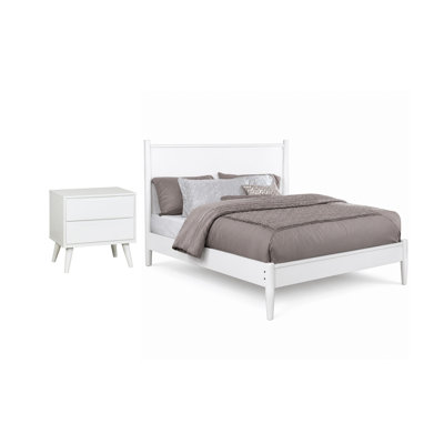Ensemble de chambre double, blanc, ensemble de 2 pièces avec table de chevet