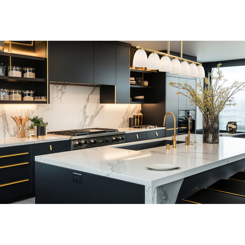 Mateo Modern Linear Chandelier, Gold, 18.25" H x 64" W x 6" D, 7 Lights