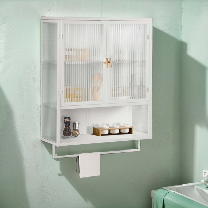 23.62"Glass Doors Modern Two-Door Wall Cabinet, White