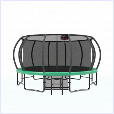 Trampoline 15 pi avec panier de basketball - Trampolines récréatives avec échelle, sac à chaussures et revêtement antirouille galvanisé
