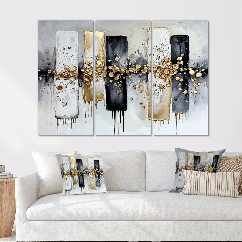 Abstrait abstrait, "Golden balance II" - Art abstrait mural, Toile tendue, H 28 po x l 36 po, Ne s’applique pas