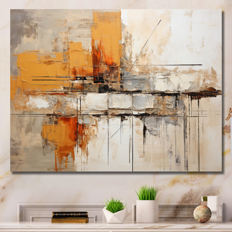 Georgean Orange Impressions II - Abstract Collages, art mural, Sans cadre, H 28 po x l 60 po, Wrapped Canvas