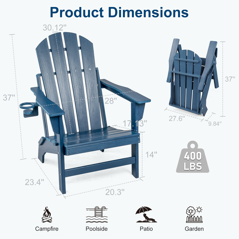 Chaise Adirondack pliable pour l'extérieur, Marine, 1
