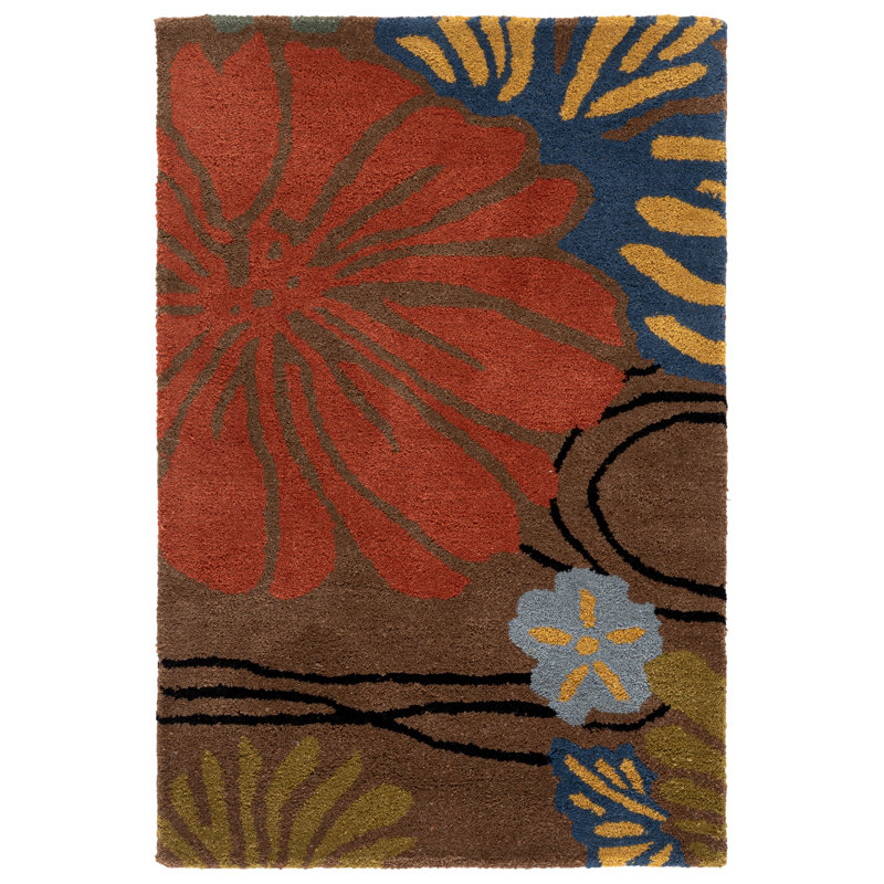 Tapis brun / multicolore en laine touffeté à la main Clovill, Rectangle 2 pi x 3 pi