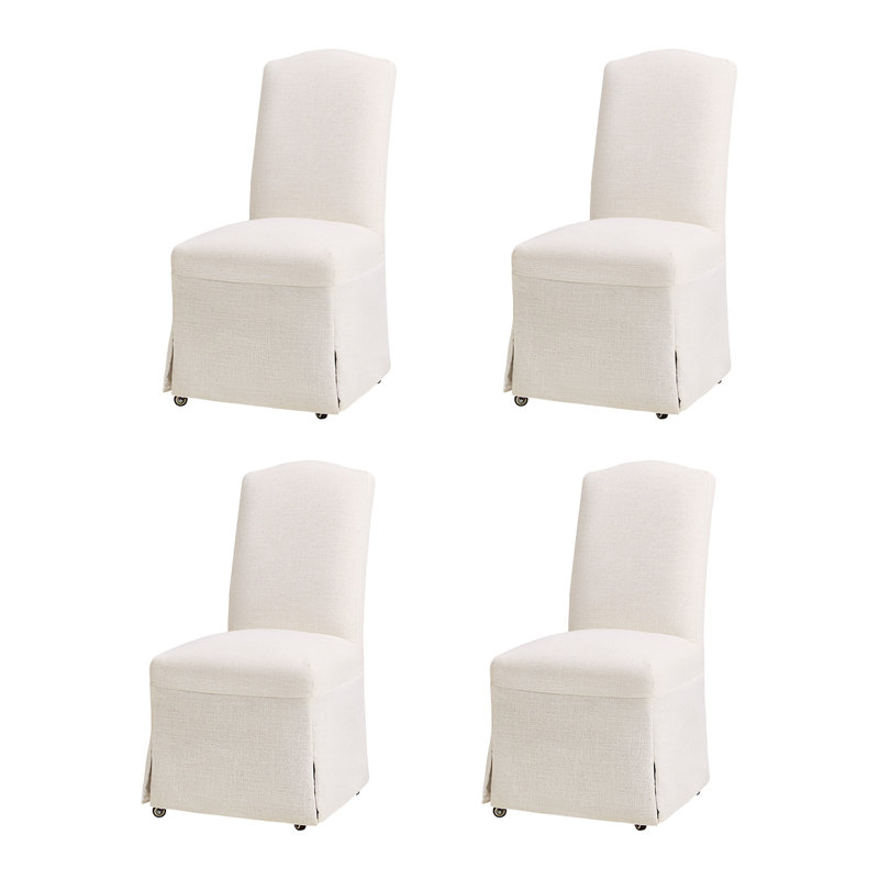 Albeniz Transitional 40"Tall Solid Wood Legs Dining Chair with Removable Slipcover (Set of 4), Ivory