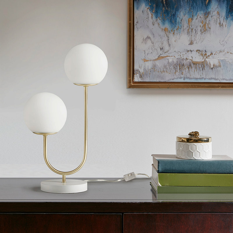 Lampe de table globe en métal 2 lumières