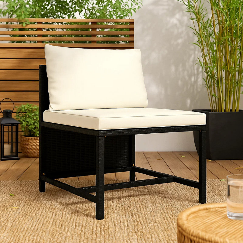 Canapé modulaire d'extérieur Reno, ivoire, rotin poly noir