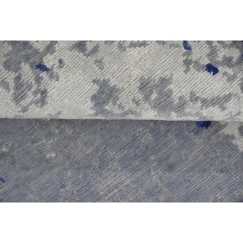 Tapis noué à la main en bleu / gris, Rectangle 8 pi x 10 pi