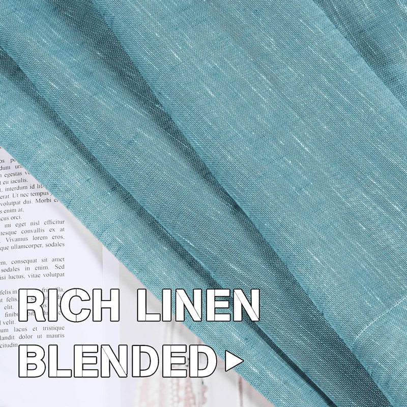 Linen Blend Sheer Curtain Pair, 52" W x 63" L, Turquoise