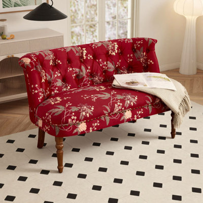 47" Tufted Floral Loveseat Holland Velvet Upholstered Sofa For Living Room, Bedroom