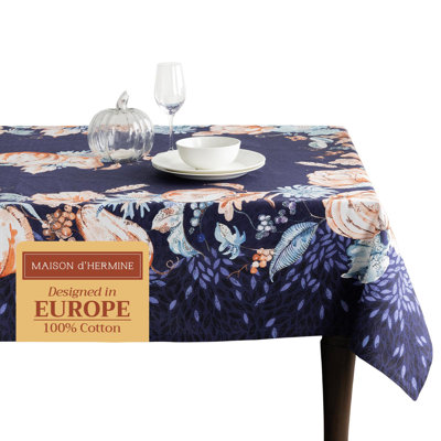 Maison d' Hermine Table Cloth Rectangle Table 100% Cotton 60 x 108 Inches Fall Tablecloth Reusable Everyday Use for Thanksgiving Christmas Decorations Dining Farmhouse Party (Pumpkin Blues)