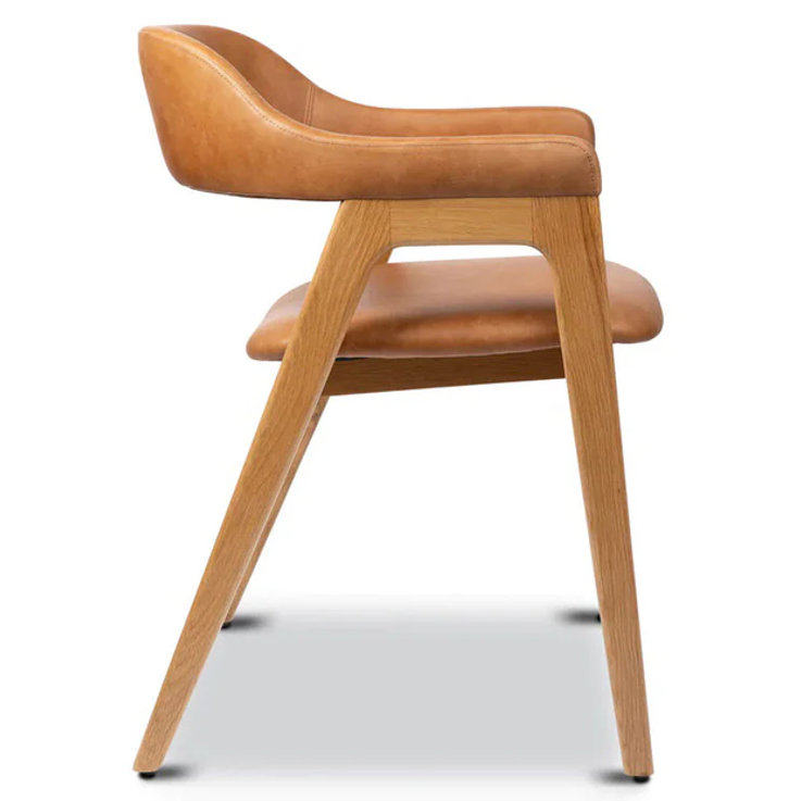 Chaise de salle à manger Modholic Atlas Teakwood, cuir brun clair (ensemble de 4), Naturel