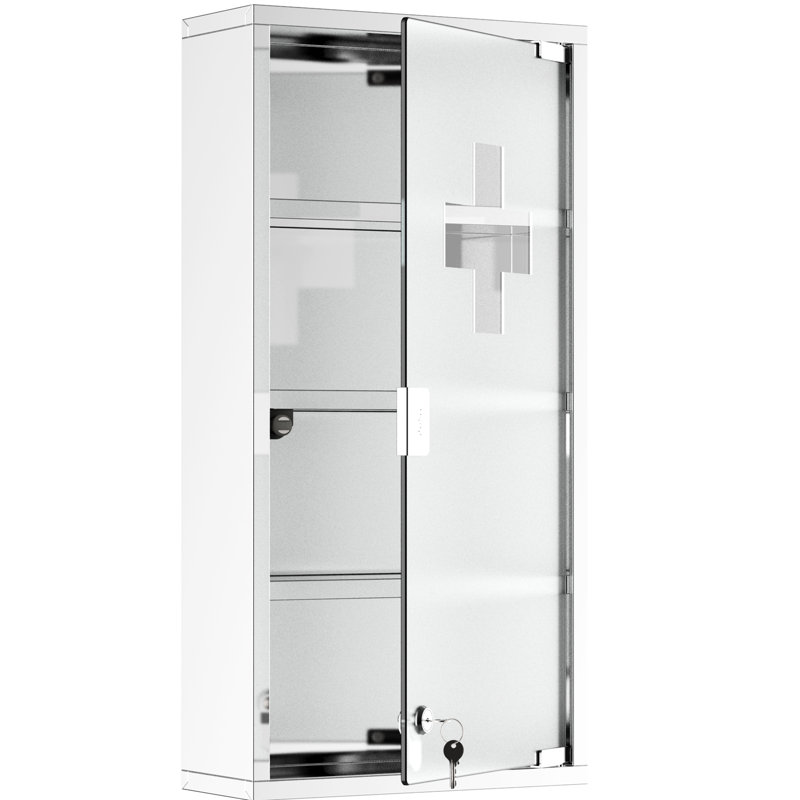 Armoire à pharmacie verrouillable, en acier inoxydable, 4 niveaux, 30,5 x 61 cm, argentée, rangement mural en acier avec serrure, étagères à plusieurs niveaux, boîte