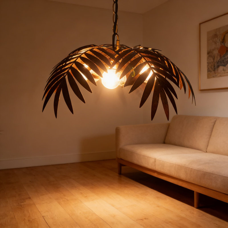 Lustre réglable ajustable en forme d'arbre de noix de coco rétro avec feuilles à bricoler, luminaire suspendu à 3 lumières de base E26 pour îlot de cuisine, bar, chambre à coucher et couloir