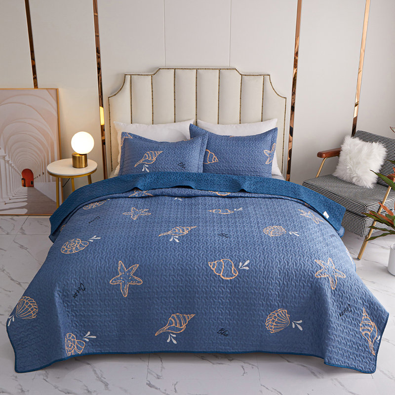  Ensemble de couvre-lit / microfibre bleu, Couvre-lit pour lit grand : couvre-lit + 2 taies d