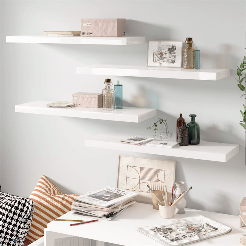 Jaiyah 4 Piece Floating Shelf, 3.8 cm H x 80 cm W x 23.5 cm D, Dark Grey