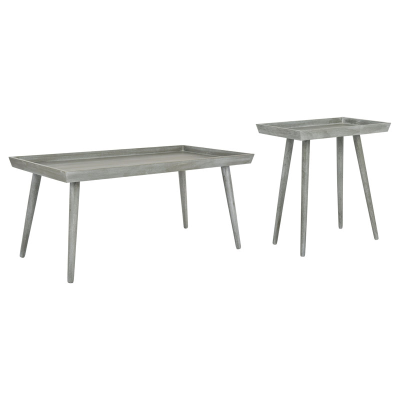 Ensemble de tables basses en bois massif 3 pièces, Gris ardoise