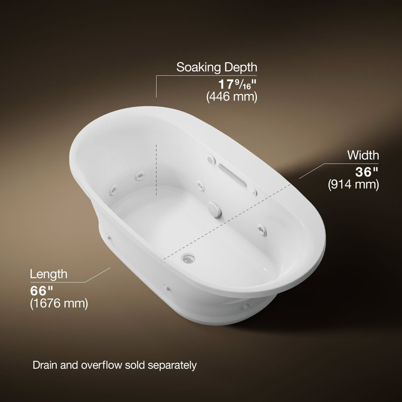 66" x 36" Drop In Undermount Air Cast Iron Bathtub with Heater, White