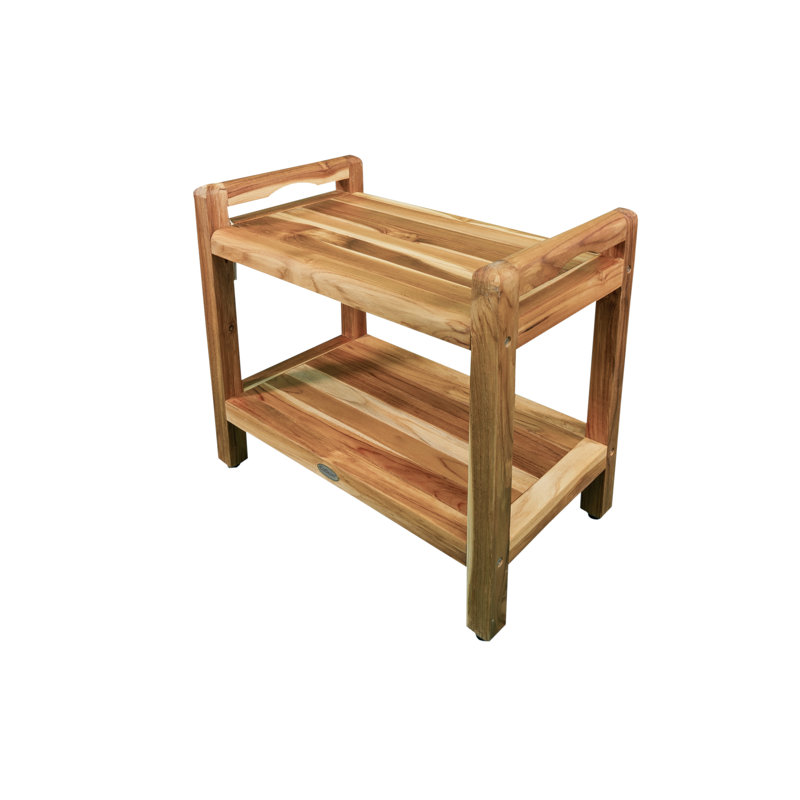EcoDecors, banc de douche classique en teck avec accoudoirs LiftAid en teck terreux, en teck terreux