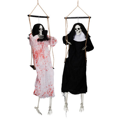 2-pack 3ft Hanging Grim Reaper Ghosts - Halloween Decor With Led Light-up Eyes & Horror Scream, Scary Swinging Outdoor/indoor Yard Decor