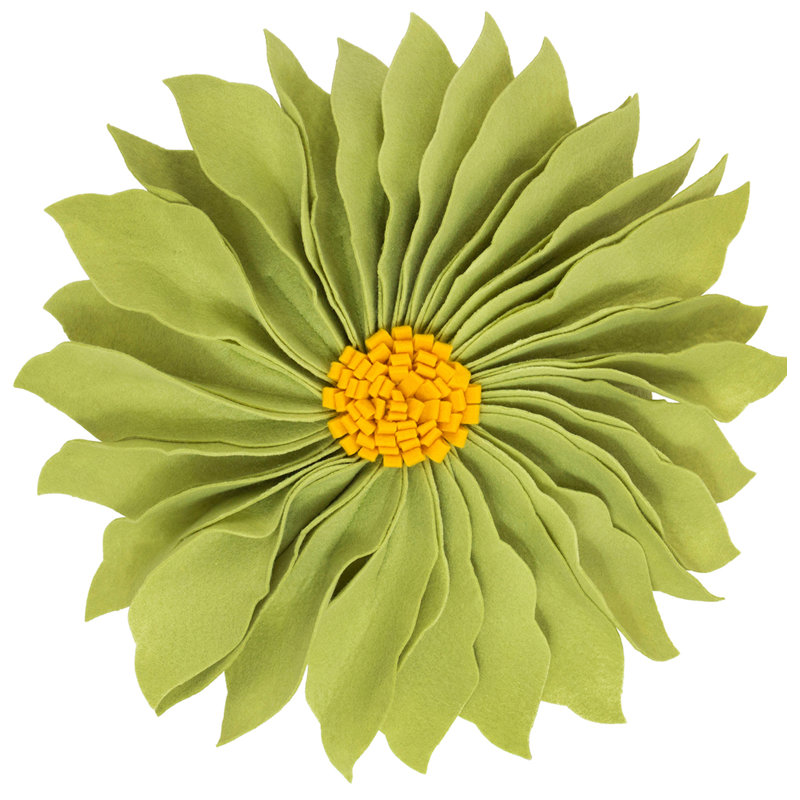 Coussin décoratif décoratif fait à la main avec fleurs 3D, Vert/jaune