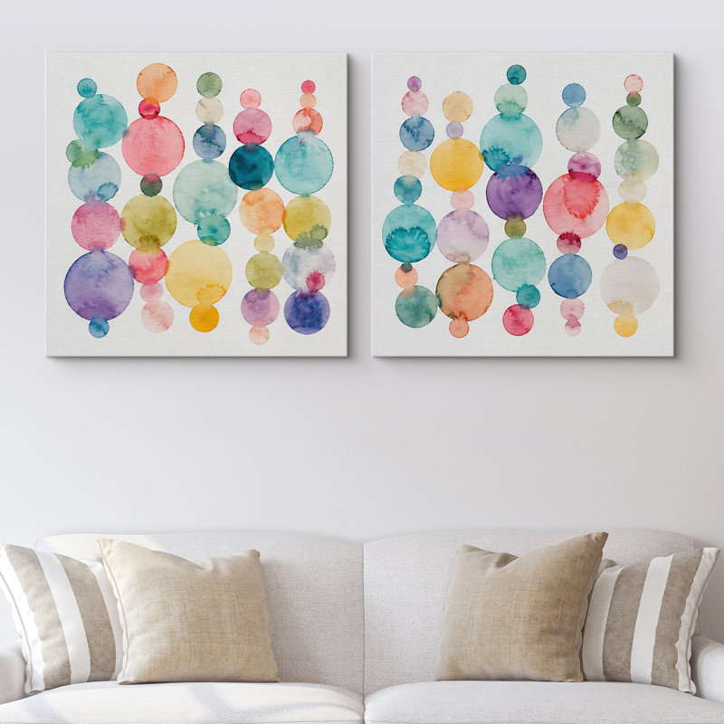 Doux aquarelle multicolore à pois avec un style abstrait moderne et lumineux encadré sur toile, H 12 po x l 12 po x P 1,5 po