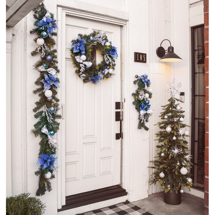 Christmas Wreath Swag Blue and White Christmas Swag Wreath Holiday