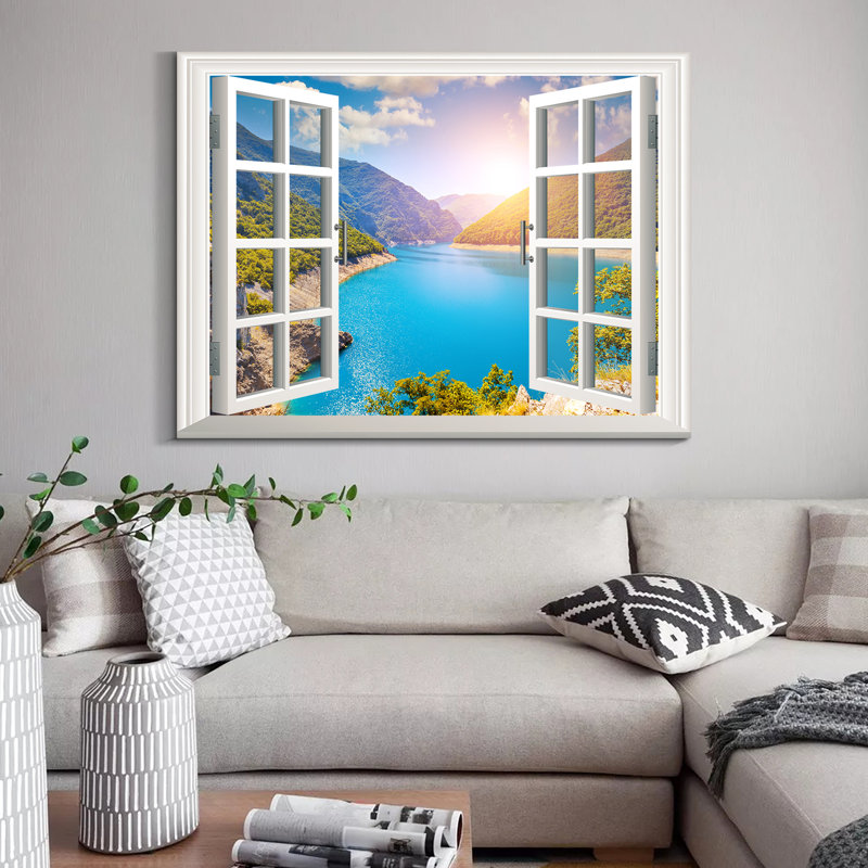 " Window Scene Landscape With Lake " Painting Print, H 18 po x l 24 po x P 1,5 po
