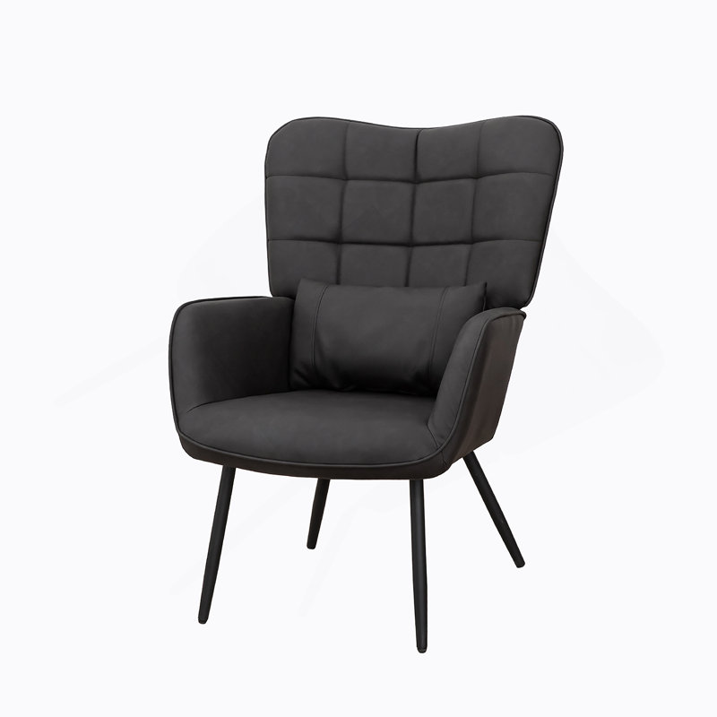 Comfortable Modern Armchair with Sturdy Metal Legs and Soft Padding for Various Rooms, Black, 30.2" H x 27.4" W x 30.5" D