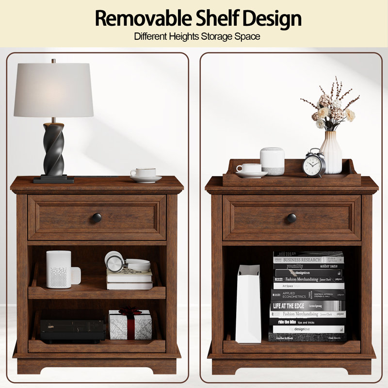 1 - Drawer Tray Monrovia With Storage and Built-In Outlets, Cherry