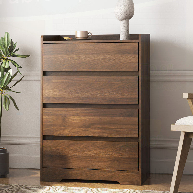 Commode 4 tiroirs, commode sans poignée, commode pour chambre 100% imperméable, armoire en bois moderne avec cadre robuste pour le salon, l'entrée, la chambre à coucher, le couloir, le bureau