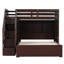 Lit superposé simple au dessus d'un lit double avec escalier de rangement, garde-robe, port USB et lumière-1155507260