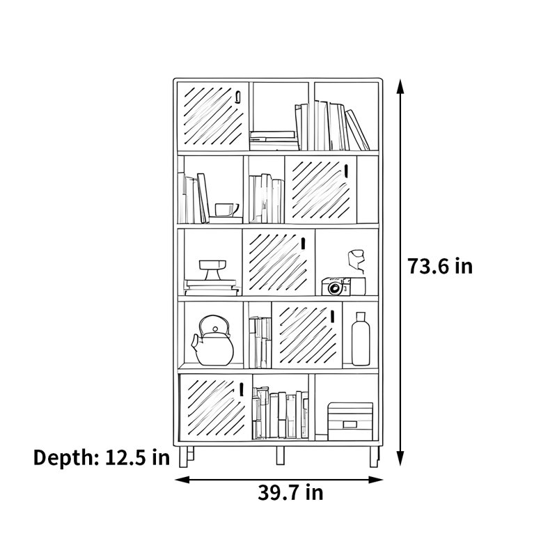 Modern versatile bookcase, (5 shelves) 73.6"H x 39.7"W x 12.5"D