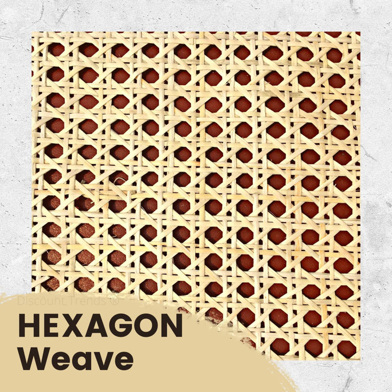 Natural Rattan Hexagon Weave Cane Webbing Roll 18" x 24"