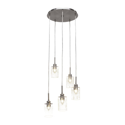 Edge 5 Light Cluster Pendalier Shown With 4" Clear Bubble Glass