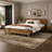 PINE SOLID WOOD QUEEN SIZE BED, SOLID AND STABLE, NO BOX SPRING NEEDED, RUSTIC YELLOW COLOR