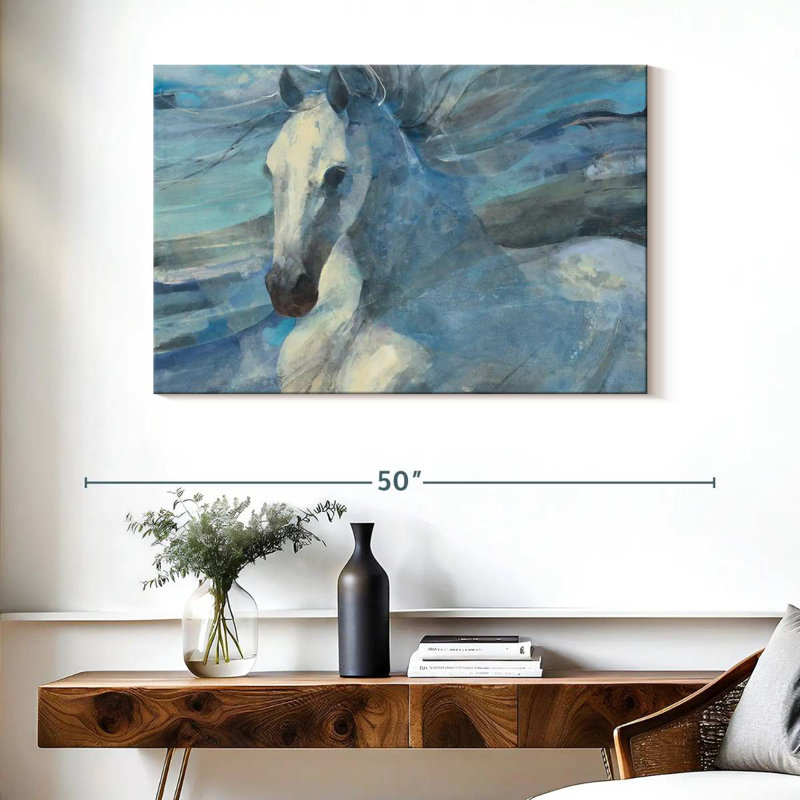 Illustration du cheval blanc Brampt, H 26 po x l 39 po