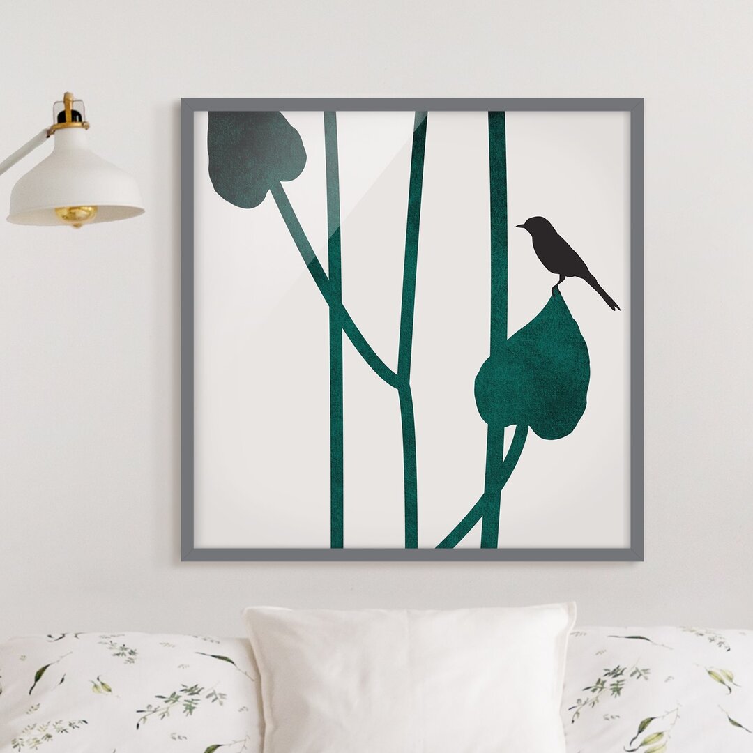 Gerahmtes Wandbild Flora - Bird on Leaf