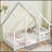 Twin Wood House-Shaped Floor Bed With Fence, Guardrails ,White-1394155602-1394155605