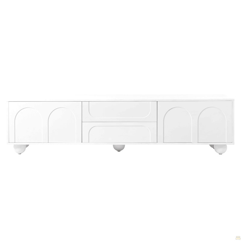 TV Stand With Arched Doors & 2 Drawers For Tvs Up To 75", Media Console With Rebound Device, Entertainment Center With 5 Iron Round Legs