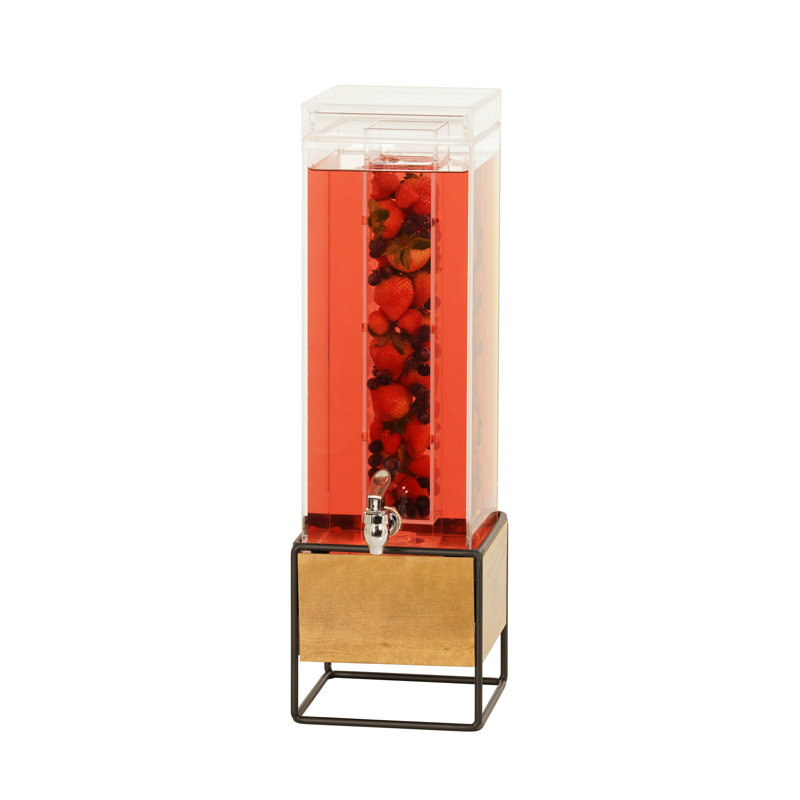 Madera 3 Gallon Square Beverage Dispenser with Wood and Metal Base and Infusion Chamber