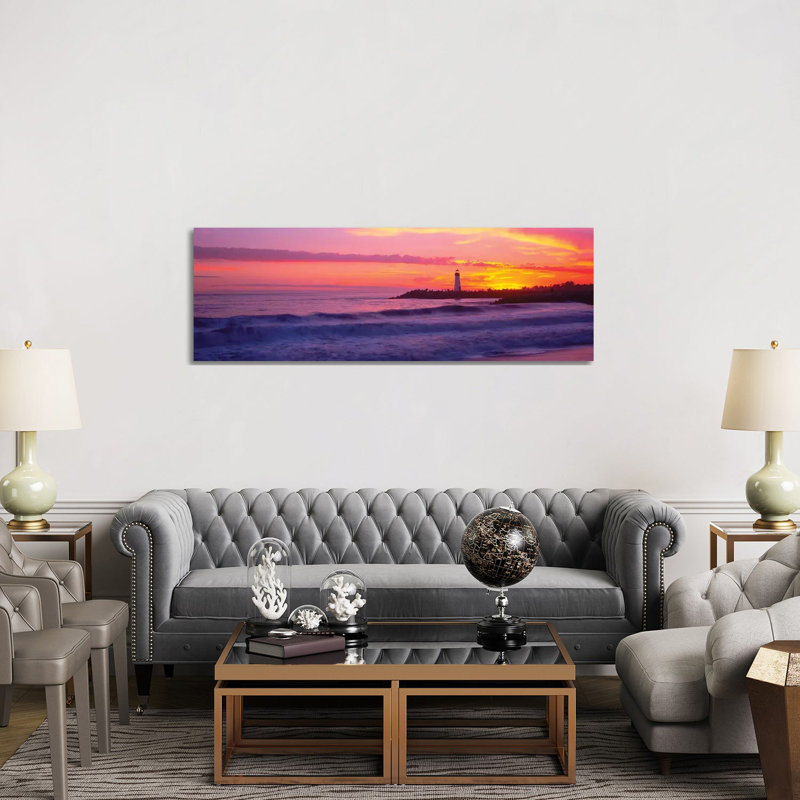 Lighthouse on The Coast at Dusk, Walton Lighthouse, Santa Cruz, California, USA 1 Piece Wrapped Canvas Panoramic Wall Art