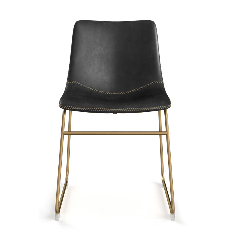 Nia Vegan Leather Side Chair, Black Vegan Leather, Gold
