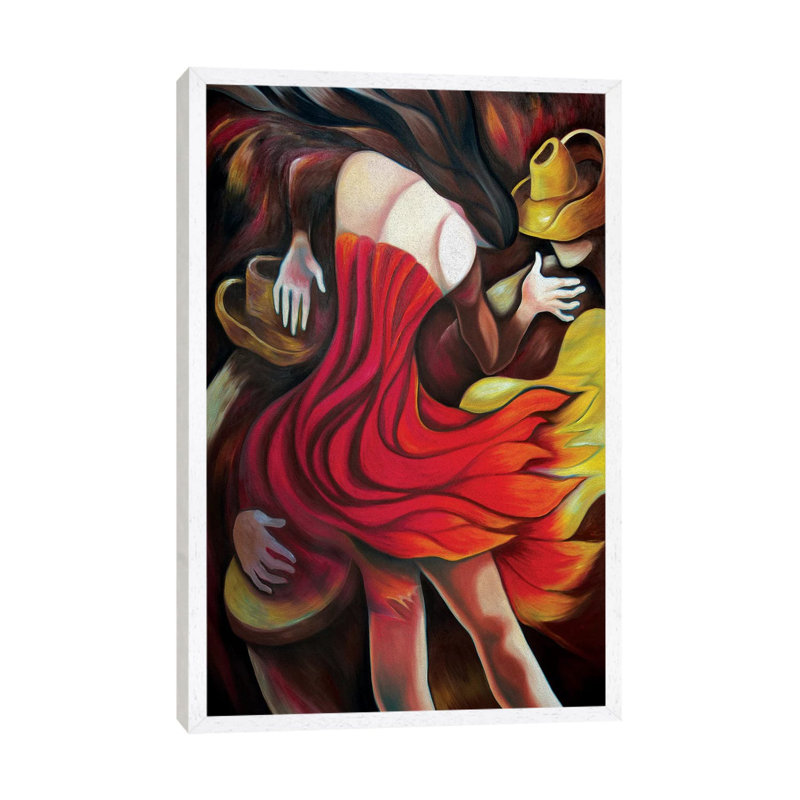 Rumba Of Fire by Dixie Miguez - Painting on Canvas, 66.04cm H x 45.72cm W x 3.81cm D, White Framed